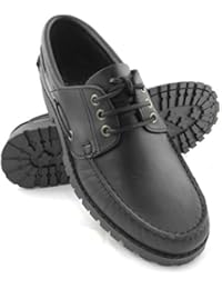 Zerimar Zapato para caballeros náutico de piel de primera calidad con suela de goma flexible Color negro