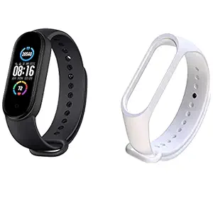 Tokdis Smart Band 2.3 + Additional Strap (White)  Fitness Band, 1.1-inch Color Display, USB Charging, 3 Days Battery Life, Activity Tracker, Black and White Strap