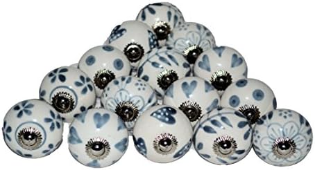 Ceramic Door Knobs Vintage Shabby Chic Cupboard Drawer Pull Handles Lot of 10 Grey &amp; White Knobs