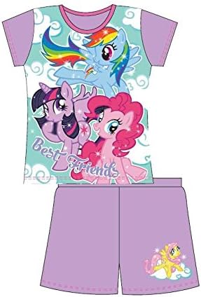 100% Official Merchandise Kids Childrens Girls My Little Pony 2 Piece Shortie Pyjama Set, Best Friends, 4/5