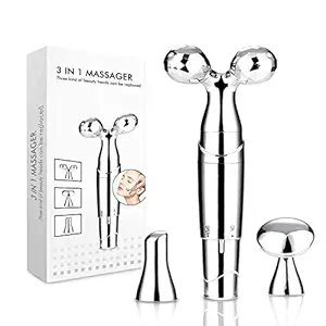 Concepta Face Roller Massager, 3-IN-1 Electric 3D Vibrating Roller Facial Massager Beauty Bar Kits Face Eye Nose Skin Care Facial Tools for Face Lift Anti-Aging Anti-Wrinkles Skin Tightening (Silver)