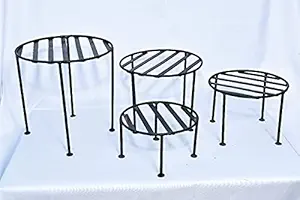 TRT Metal Planter Stand for Garden - Outdoor & Indoor Decor | Set of 4 (Multiple Sizes) Save | Give a Style Statement to You Balcony or Garden