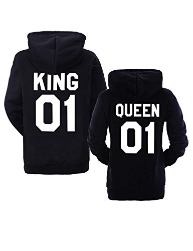 Sweatshirt à Capuche Couple pour Femme Homme Impression King Queen 01 Sport Sweats Pull Loisirs Partenaire Sweat-Shirt Tops Noir King Medium