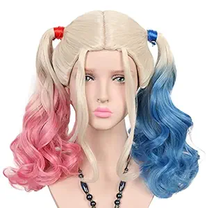 Yuehong Two Colors Wavy Medium Curly Synthetic Hair Dyeing Cosplay Wig Heat Resistant Fiber
