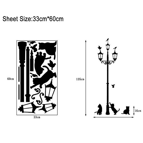 TOOGOO(R) 3 kleine Katze unter Strassenlaterne DIY Wandaufkleber Wallpaper Art Decor Wandtattoo Zimmer Wandbild(schwarz) - 5