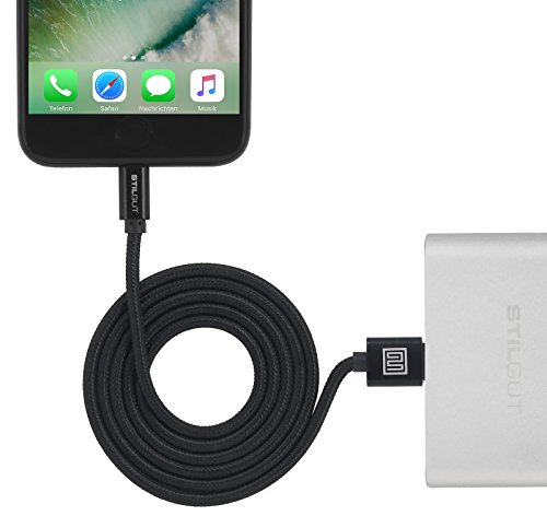 StilGut Premium Lightning Kabel, Apple MFi zertifiziertes Daten-/Ladekabel, Lightning auf USB, 1m Länge, Schwarz - 2