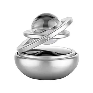 ZESI Decorative Solar Rotating Double Ring Air Freshener with Moving Ball for Car Dashboard, Solar Powered Car Accessories (Alloy, Color Silver)