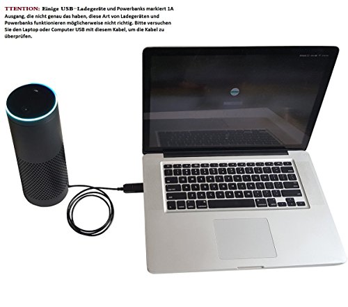 MERES USB Ladungskabel anschließen für Amazon Echo – USB 5V zu DC 15V Netzkabel für Amazon alexa echo zubehör machen die Echo Portable (schwarz) - 3