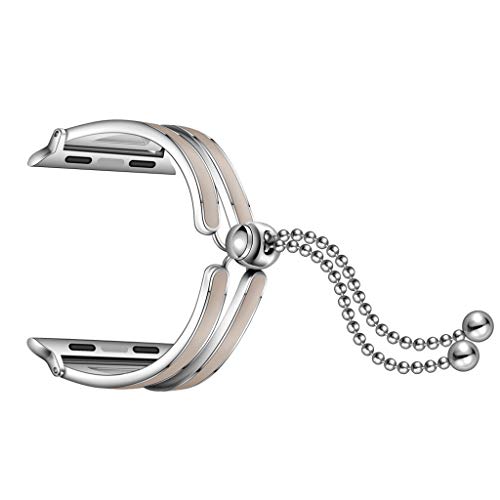 Preisvergleich Produktbild Mumuj Metall Armband, Gliederarmband Kristall Strass Diamant dekorativer Verstellbares Schmuck Armreif Uhrenarmband Edelstahlband Zubehör für Apple Watch 4 40mm (Beige)