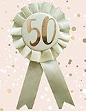 Anspruchsvoll und glamourös. Alandra Birthday RGB-50 Geburtstags-Rosette, 50 Jahre, cremefarben und rotgold, metallisch, Einheitsgröße