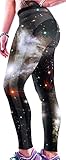 erdbeerloft - Damen Leggings Sporthose Weltall Space, One Size, Schwarz Weiss - 