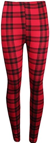 sreociNew Ladies Black Shiny Wet Look Leggings Faux Leather Jeggings Women Size 8-14 (S/M(UK8-10), Tartan Print)