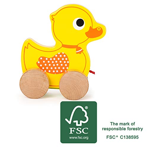 small foot company- Animale Anatra Small Foot. Dolce anatroccolo da Tirare su Quattro Ruote Naturali in Legno Giocattoli, Multicolore, 11013