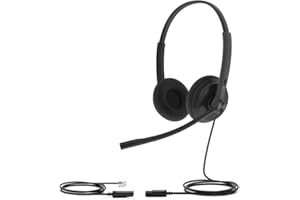 Yealink YHS34 Lite Dual - Auriculares biaurales con Cable conexion rj, Compatible con Todos los telefonos Fijos, Color Negro
