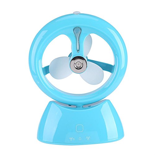 Preisvergleich Produktbild USB Luftbefeuchter Ultraschall Fan Desktop Kühlung Luftreiniger Tragbar Handhaltende Wiederaufladbare Lüfter für Haus Büro Wohnzimmer(Blau)