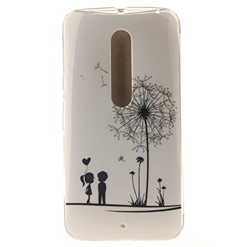 Moto X Play Hülle,Moto X Play Case [Scratch-Resistant] , Cozy Hut Moto X Play Ultra Slim Perfect Fit Schwarz Dandelion Paar Design Muster Malerei TPU Clear Transparent Protective back Hülle Hüllen Beschützer Haut Case Tasche Schutz Etui Schutzhüllen Hülle Case for Motorola Moto X Play - Löwenzahn Paar