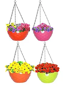 FLOROBASKET Plastic Diamond Hanging Pot (7.5 inches) with Chain Multicolor, Plastic Pots for Indoor, Outdoor, Balcony and Railing Pot, Diamond Flower Pot (4)