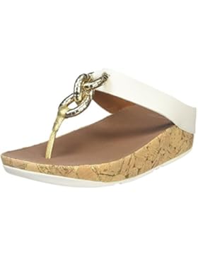 FitFlop Damen Superchain Leather Toe-Post Sandalen, Weiß