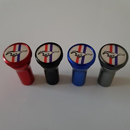 Sportimo Blue FORD MUSTANG Huge 15mm logos Premium Alloy Valve Dust Caps with free 27mm Stem covers to match