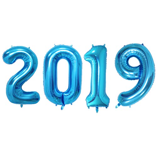 STOBOK 2019 Number Foil Balloons Graduation Christmas New Year Eylar Mylar Balloons Decorations 32 Inches Blue