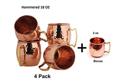 Set of 5 Handmade Pure Copper Barrel Style Hammered Moscow Mule Mugs 18 oz + 2 oz mug Free