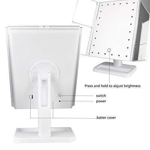 Make-up-Spiegel, Charminer Touch Screen Wickelfalz beleuchteter Rasierspiegel -Drei-Panel 21pcs LED-Licht 180-Grad-freie Rotation Aufsatz- Kosmetik spiegel mit USB-Kabel - 4