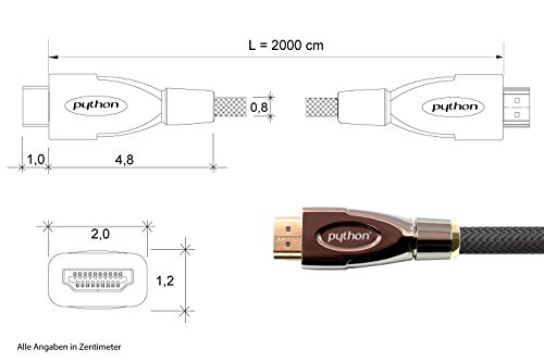 Python Series AKTIVES High-Speed-HDMI Anschlusskabel mit Ethernet – Redmere Chipsatz – 4K2K / UHD / Ultra HD / Full HD – OFC, 3D-Unterstützung, Nylongeflecht, Dreifachschirmung, schwarz, 20 m - 4
