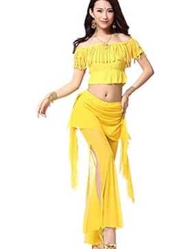 Dancewear Danza del ventre Custome Off Shoulder Tassel Top+Crystal Cotton Pantaloni