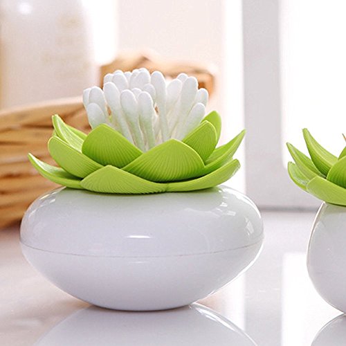 Ailiebhaus Lotus Blumen Cotton Halter Aufbewahrung Box Zahnstocherspender mit Abdeckung Grün - 3