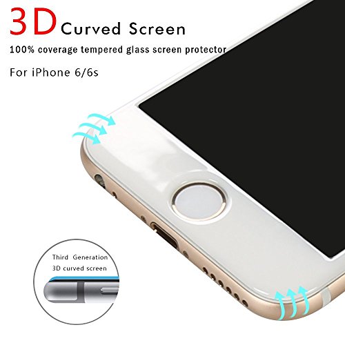 MarvTek Full Cover Vidrio Cristal Templado Completo curvo 3D para iPhone 6 6s 4 7    3D Touch Compatible  Protector de Pantalla Completa 3D para iPhone 6   6s 4 7  Blanco  