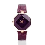 Damen-Armbanduhr Casual Lederarmband-Quarz Uhren Analog Qaurzuhr, Lila