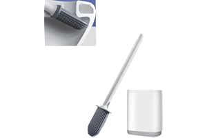 Scopino Bagno,Guimey Scopino WC Silicone,Scopino per WC a prova di perdite per una pulizia profonda,Supporto per Spazzolone WC Bagno Autoportante/a Parete (Bianco)