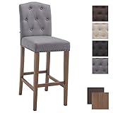 CLP Bar stool LOUISE, fabric cover, seat heigth 77 cm, wooden frame, backrest, footrest, decorative knobs of copper at the seam, with floor caps light grey, Colour of frame: light antique
