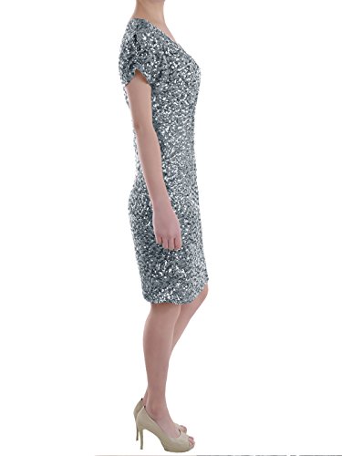 Anna-Kaci Frauen Sparkly Glitzer Pailletten Kurzarm V-Ausschnitt Bodycon Mini club Kleid - 3