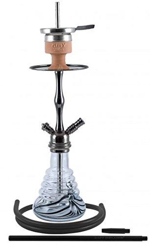 Shisha Set mit Shisha Amy Deluxe Stillness Klick II, Kohleanzünder, Naturkohle, Kaminkopf, Dampfsteine (Schwarz / Dunkel-Chrom) - 2