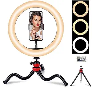 Adofys Professional 10 inch LED Ring Light with Tripod Stand for Mobile Phones & Camera, 3 Temperature Mode Dimmable Lighting, Photo-Shoot, Video Shoot, Makeup & More