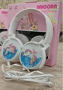 Unicorn Water Glitter On Ear Headphone Wired Headphone for Girls Fancy Headphone Designer Headphone Travel Headphone for Girls with 2.2M Cord Length 3.5mm Audio Jack