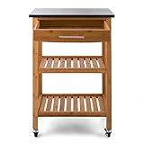 Klarstein Tennessee Servierwagen • Küchenwagen • Rollwagen • 3 Etagen • 2 Ablageflächen • herausnehmbare Schublade • schwarze Granitarbeitsfläche • sichere Feststellbremsen • Bambusholz • braun - 5