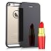 Produktbild GrandEver iPhone SE 5S 5 Hülle Spiegel Ledertasche Transparent Backcover Lederhülle Einfarbig Farbe Schutzhülle Tasche Scratch Schale Umschlag Stil Wallet Flip Case mit Weiche Silikon Cover Leder Innere Standfunktion Etui- Schwarz