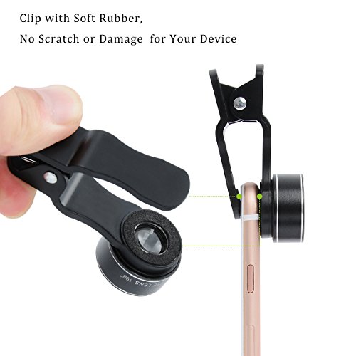 Lenti Cellulari per iPhone Samsung e Smartphone, 3 in 1 Lenti Smartphone Universale Clip-On Lente Fisheye 198 Gradi + 0.63X Grandangolo Lente Super + Lente Macro 15X Obiettivi Smartphone Cellulare Kit