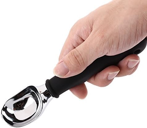 Ice Cream Scoop - GWCLEO Stainless Steel Ice Cream Spoon Non-slip Rubber Grip (black)