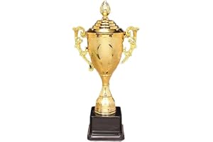 YLmeet Award Trophy Cup, Gold, 30cm, with Lid and Handles, for Competition Celebrations, Kids and Adults