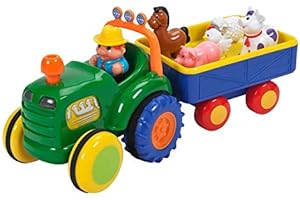 DIS Big Step Play Old MacDonald Tractor and Trailer - with Lights, Sound and Horns - Includes Farmer, Sheep, Cow, Chicken, Pig and Horse