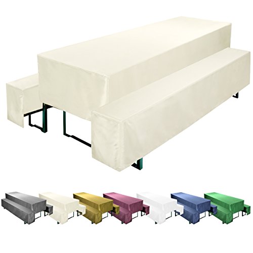 Gräfenstayn Biertischhusse Valentin 5er Set für Bierzeltgarnitur mit Sitzauflagen -70cm oder 50cm Tischbreite- Bierbankhussen (70 x 220 cm, Creme)