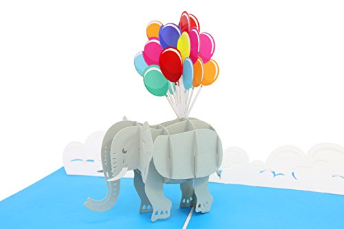 PopLife Elephant and Balloons 3D Mothers Day Pop Up Card - Pop Up Happy Birthday Card, Baby Shower Gift, Get Well - Folds Flat for Mailing - for Mother, for Daughter, for Son, for Wife, Granddaughter