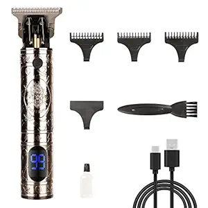 Electric Cordless Hair Trimmer for Men, Professional T-Blade Waterproof Rechargeable Hair Clippers, with LED Display (Gray)