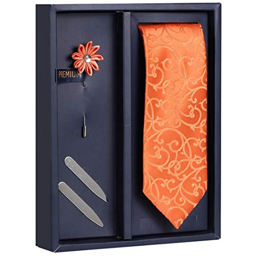 PELUCHE Gift Box Includes 1 Neck Tie, 1 Brooch & 1 Pair of Collar Stays for Men