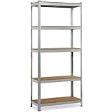 Scaffale per garage con carichi pesanti, 170 cm x 75 cm x 30 cm, 5 ripiani, capacità di carico 875 kg, in metallo, per garage