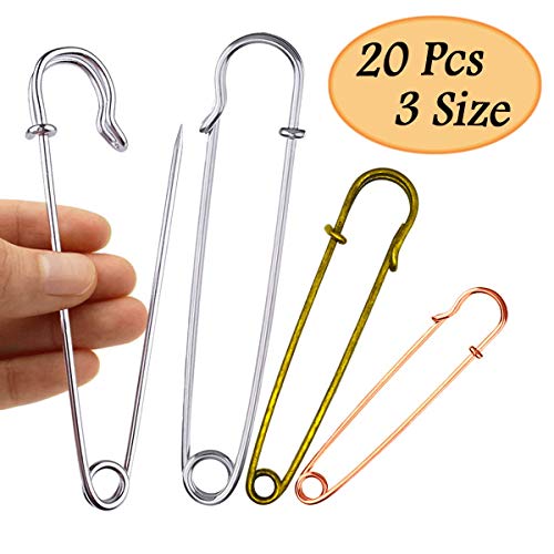 Lot de 20 grandes épingles à kilt en acier inoxydable de qualité supérieure, pour couvertures, jupes, bricolage, travaux manuels - 3 tailles (argent, bronze, or rose)