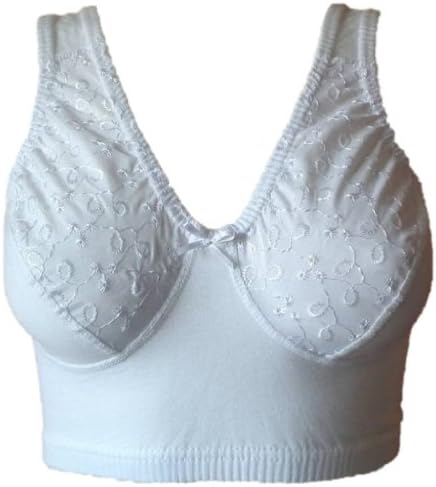 Superb Quality Wireless Overhead Pull On Cotton Ultra Comfort City Bra Vest Top / UK Sizes 34B up to 52DD / Black or White (48DD, White)
